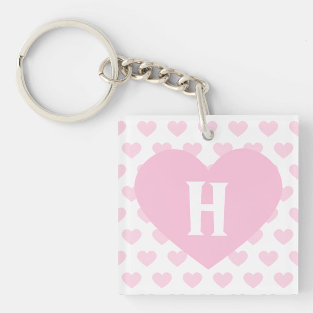 Large Light Pink Heart - Monogram Key Ring (Front)