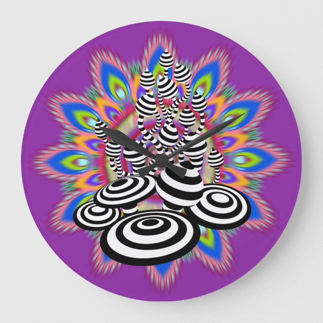 Large Mandala Magic Mushroom purple wall clock (Front)