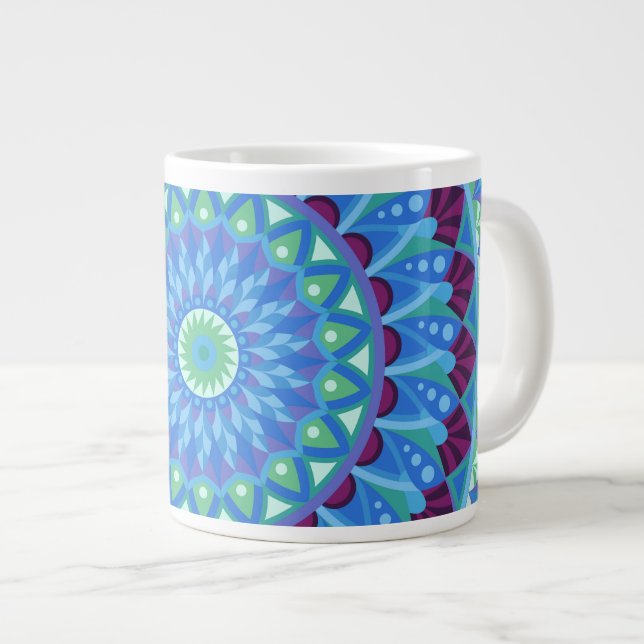 Large Mandala Midnight Dreams Oversized Zen Coffee Mug (Front Right)