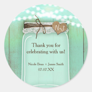 Large Mason Jar & Lights Mint Rustic Favour Classic Round Sticker