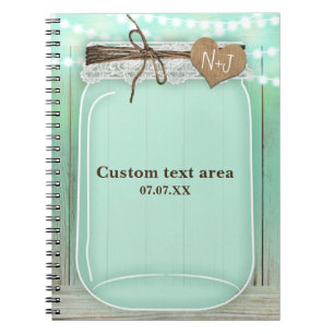 Large Mason Jar & Lights Mint Rustic Journal
