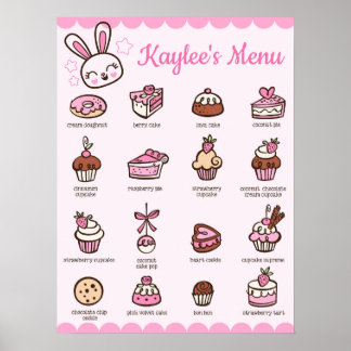 Large Menu Kawaii Bakery Poster with your name