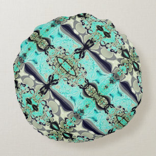 Large mirroring of aquamarine and grey shades round cushion