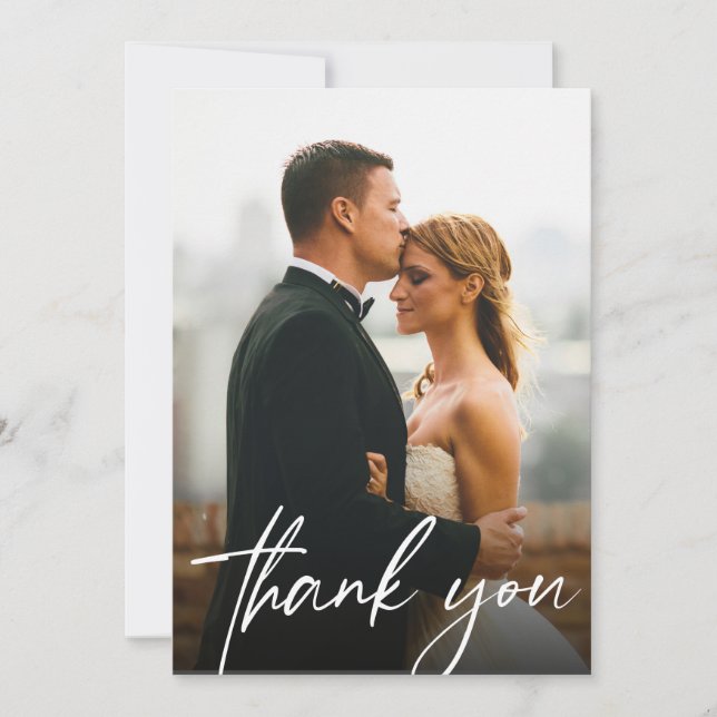 Large Modern Custom 2 Wedding Photos  Thank You Card (Front)