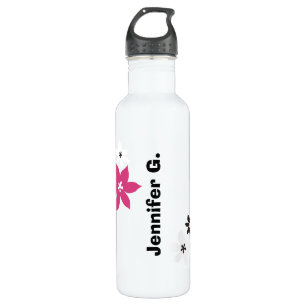 Large modern flower print personalised name yellow 710 ml water bottle