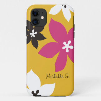 Large modern flower print personalised yellow pink Case-Mate iPhone case