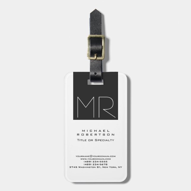 Large Modern Monogram Professional Luggage Tag (Front Vertical)