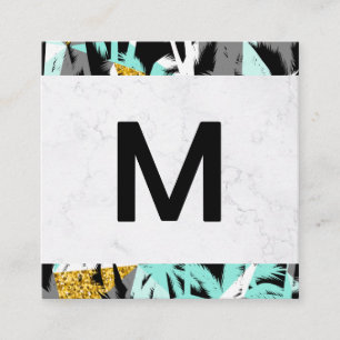 Large Modern Monogram Tropical Palm Tree Square Business Card