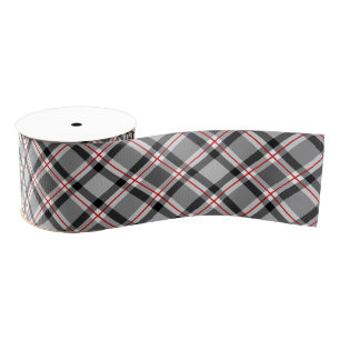 Large Modern Plaid, Black, White, Gray and Red Grosgrain Ribbon