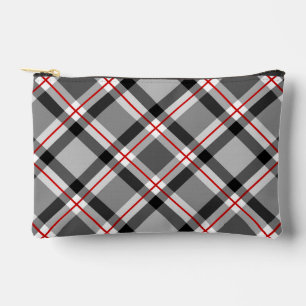 Large Modern Plaid, Black, White, Grey and Red Accessory Pouch