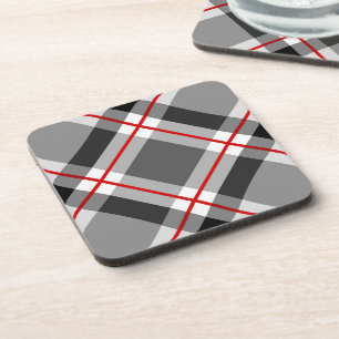 Large Modern Plaid, Black, White, Grey and Red Coaster