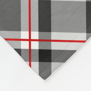 Large Modern Plaid, Black, White, Grey and Red Fleece Blanket