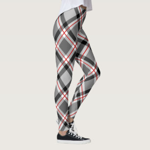 Large Modern Plaid, Black, White, Grey and Red Leggings