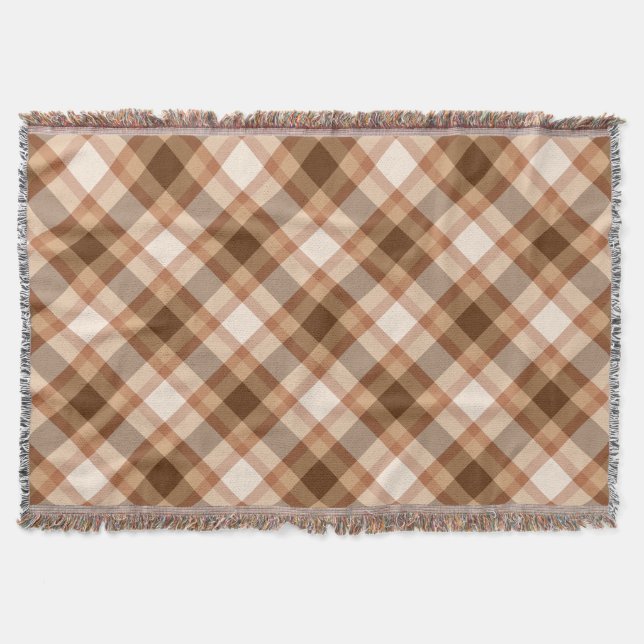 Large Modern Plaid, Brown, Beige, Copper, and Tan Throw Blanket (Front)