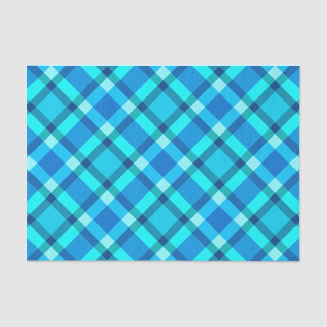 Large Modern Plaid, Cobalt Blue, Aqua & Turquoise Tissue Paper (Front)