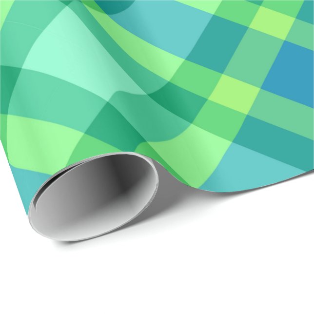 Large Modern Plaid, Jade Green & Turquoise Wrapping Paper (Roll Corner)