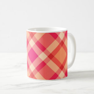 Large Modern Plaid, Orange, Coral and Fuchsia Pink Coffee Mug