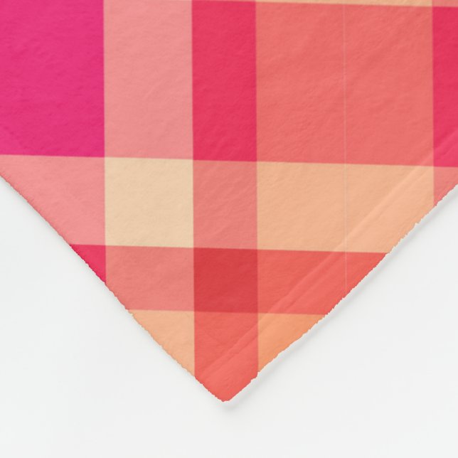 Large Modern Plaid, Orange, Coral and Fuchsia Pink Fleece Blanket (Corner)