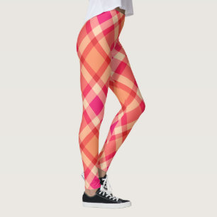 Large Modern Plaid, Orange, Coral and Fuchsia Pink Leggings