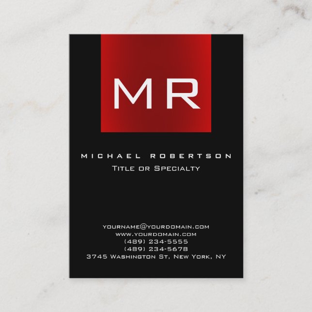 Large Monogram Black Red Stripe Business Card (Front)