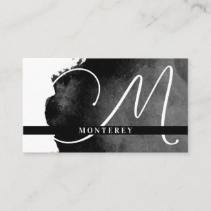 Large Monogram Black Watercolor Business Card