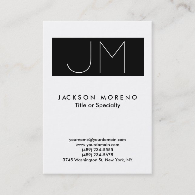 Large Monogram Black White Professional Business Card (Front)