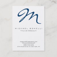 Large Monogram Blue Calligraphy Business Card