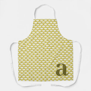 Large Monogram Dark Gold Vintage Floral Pattern Apron