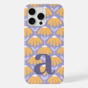 Large Monogram Letter Heather Blue Vintage Floral iPhone 15 Pro Max Case