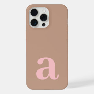 Large Monogram Letter Pink & Brown Minimalist iPhone 15 Pro Max Case