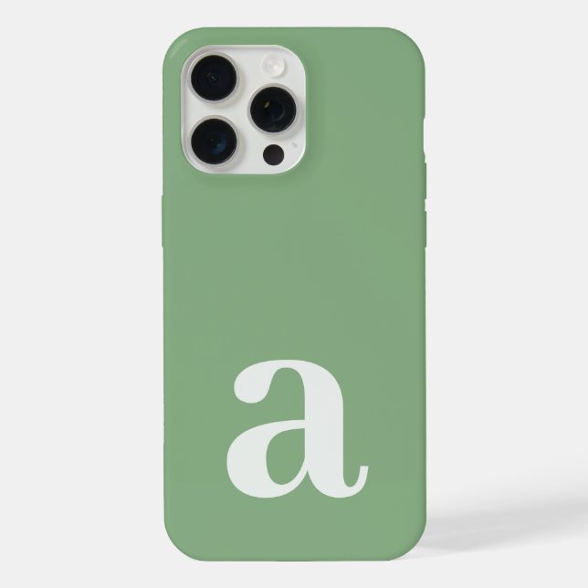 Large Monogram Letter Sage Green Minimalist iPhone Case (Back)