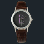 Large Monogram & Name, Lavender/White Text, Black<br><div class="desc">Personalise this stylish and simple text design with your name in white and your large monogram in lavender on black background. Click “Edit Using Design Tool” to change colours and type styles.</div>