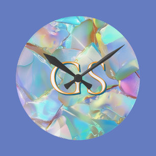 Large Monogram or Name on Opal Round Clock