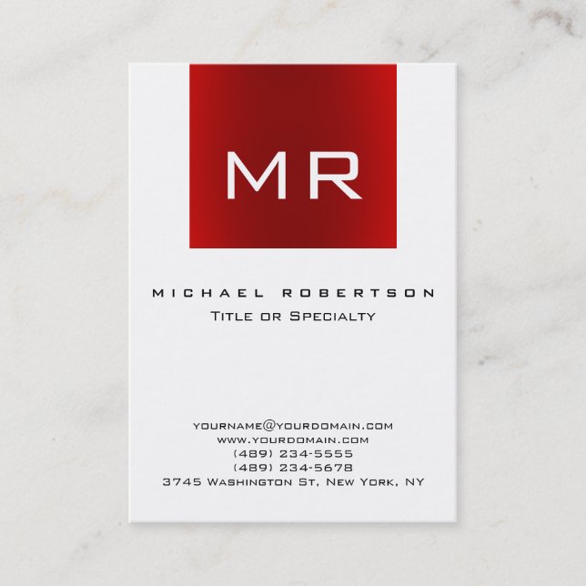 Large Monogram White Red Stripe Business Card (Front)