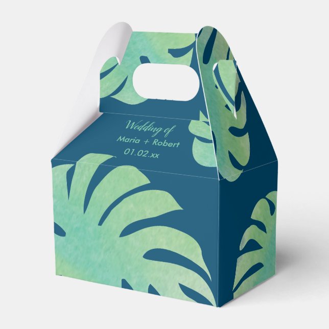 Large Monstera Leaves Greenery Botanical Wedding Favour Box (Front Side)