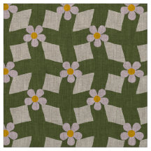 Large Moss Abstract Floral Grid Natural Linen