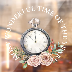 LARGE - Most Wonderful Time, Christmas Clock Rose