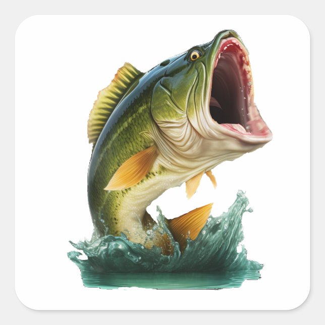 Large Mouth Bass explodes from the water  Square Sticker (Front)