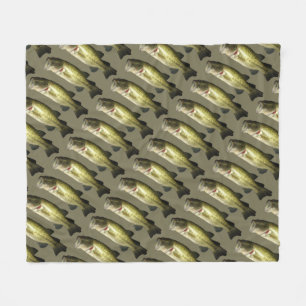 Large Mouth Bass Fish Pattern Hunter Green Mens Fleece Blanket