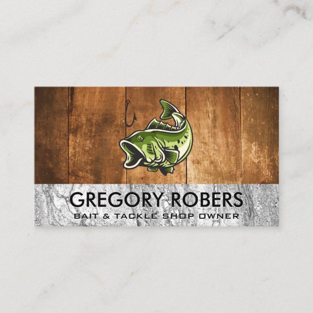 Large Mouth Bass Fish | Wood Stone Business Card (Front)