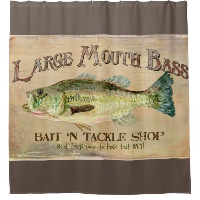 Large Mouth Bass Lake House Cabin Fishing Decor Shower Curtain (Front)