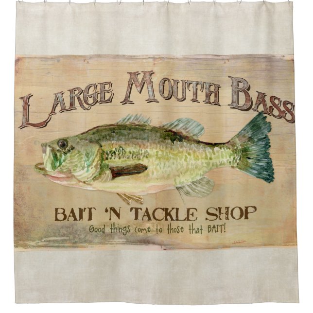 Large Mouth Bass Lake House Cabin Fishing Decor Shower Curtain (Front)