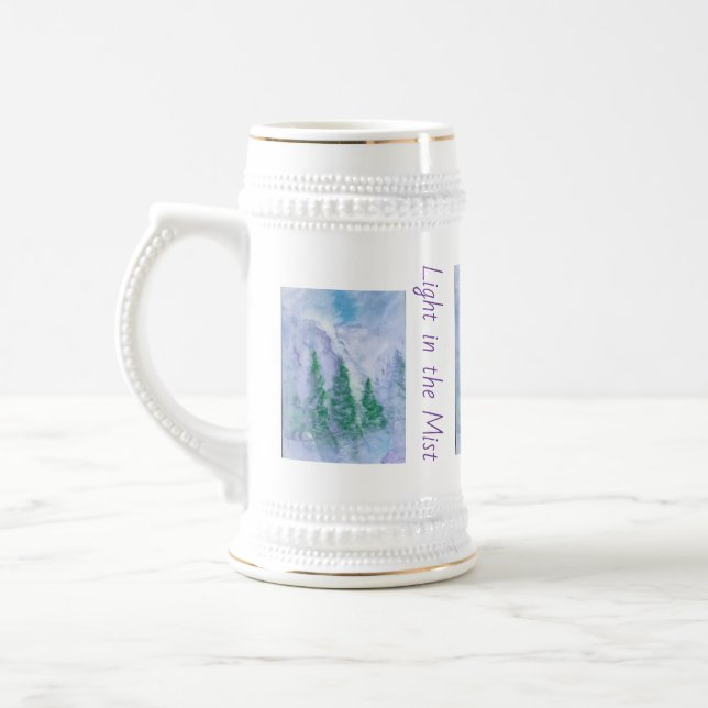 Large mug with an art print of a misty forest.  (Left)