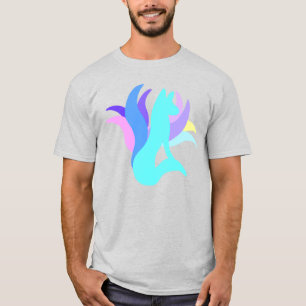 Large Multicolored Blue Abstract Ninetailed Fox T-Shirt
