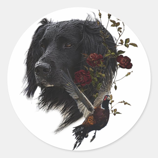 Large Munsterlander with pheasant      Classic Round Sticker (Front)