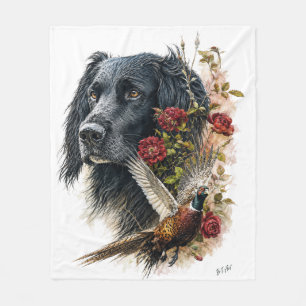 Large Munsterlander with pheasant   Fleece Blanket