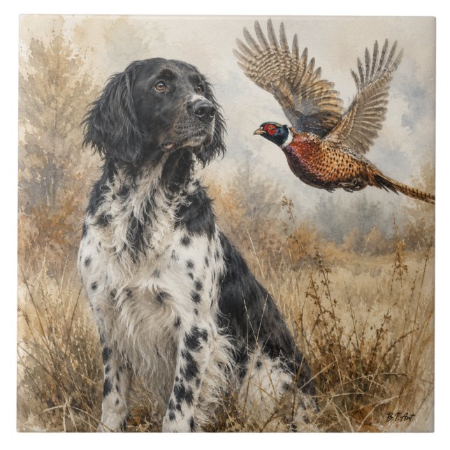 Large Münsterländer with  Pheasant Tile (Front)