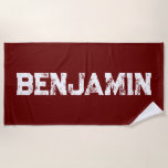 Large Name in White on Dark Rd Maroon Beach Towel<br><div class="desc">Add a Name   -  Large Name in White on Dark Red Maroon Beach Towel</div>