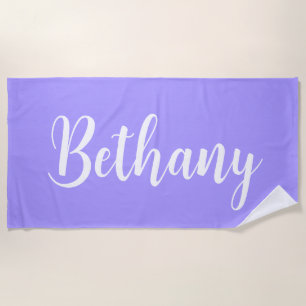 Large Name in White on Lavender Beach Towel