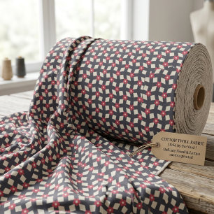 Large Navy Abstract Floral Grid - Cotton Twill Fabric